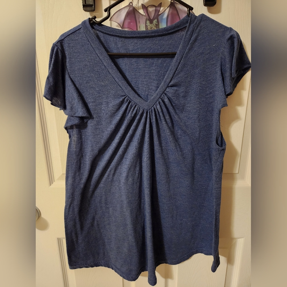 Women's Blue V-Neck Top